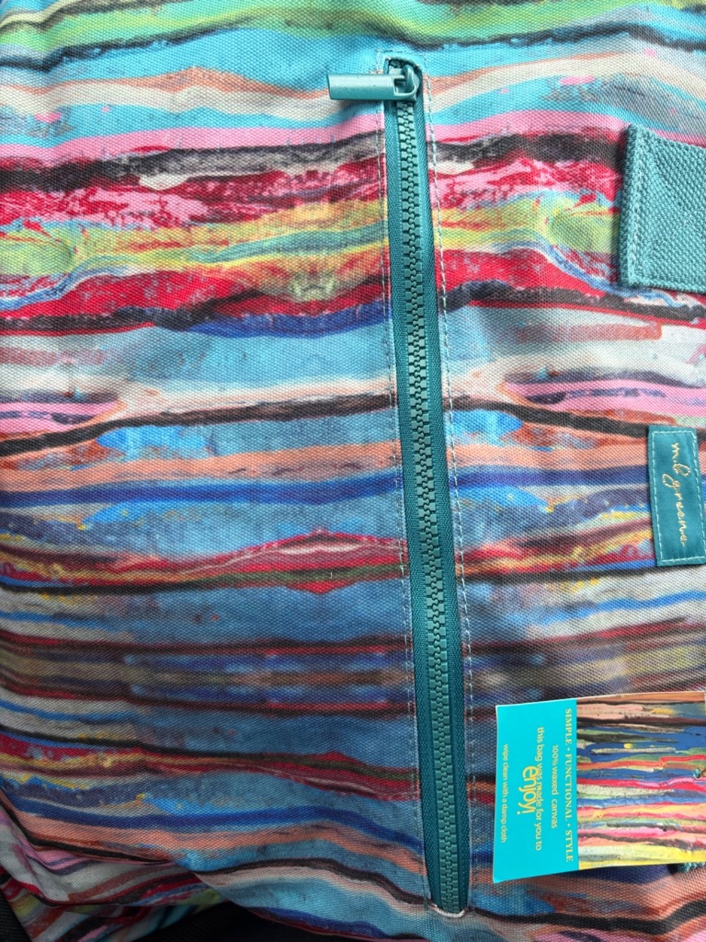 MB GREENE TOTE Colorful Striped with Teal Handles $98 NEW WITH TAGS - Picture 6 of 10